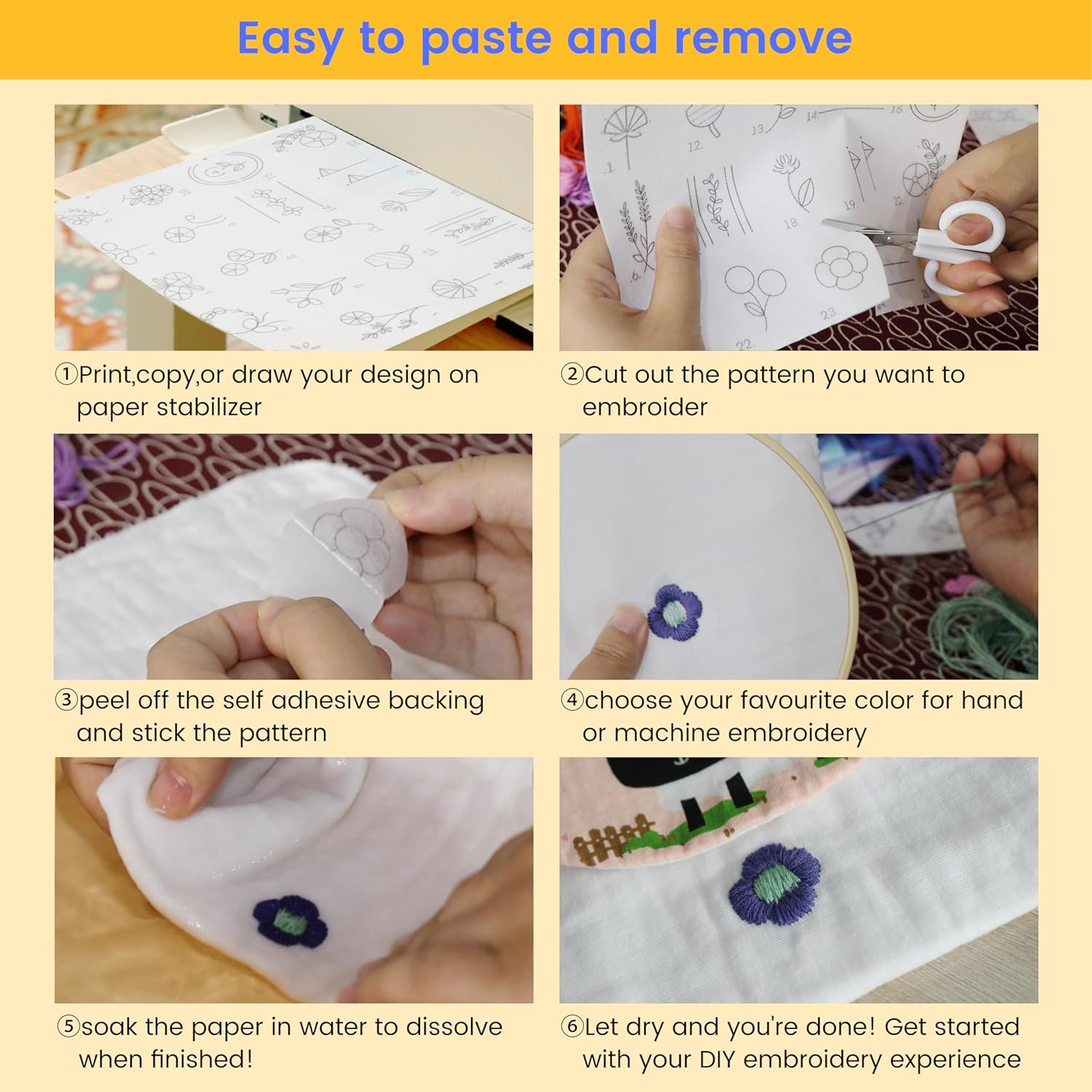 New brothread 6PCS 8.5"x11" Sticky Water Soluble Embroidery Stabilizer