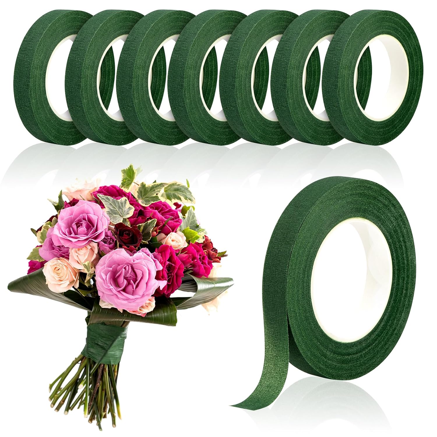 COIDEA 8 Rolls Floral Tape, 1/2" Wide Flower Tape, Green Floral Tape