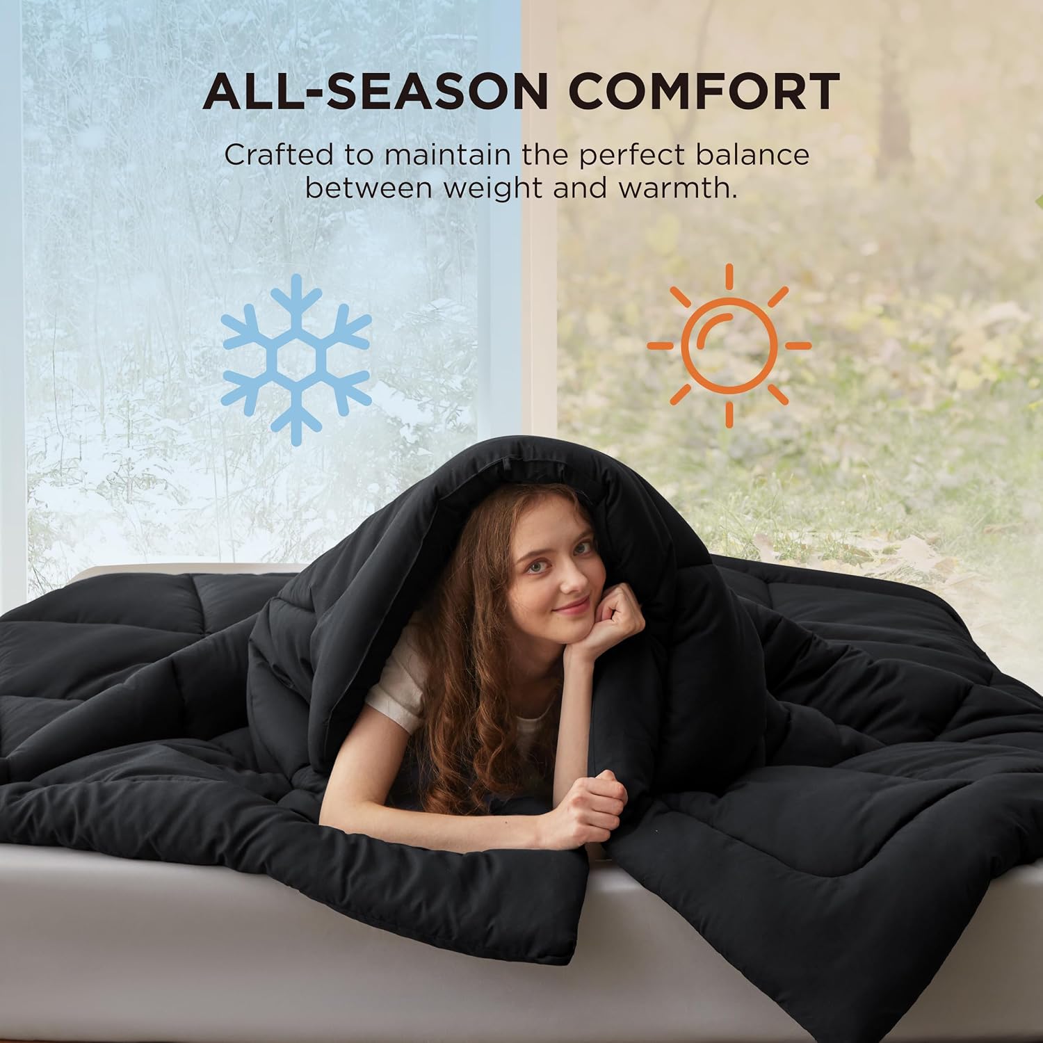 Bedsure Comforter Duvet Insert - Quilted Comforters Queen Size, All Season Duvet, GentleSoft Down Alternative Bedding, with 8 Tabs, Gifts for Women/Men, Black, Queen 88 x 88 Inches