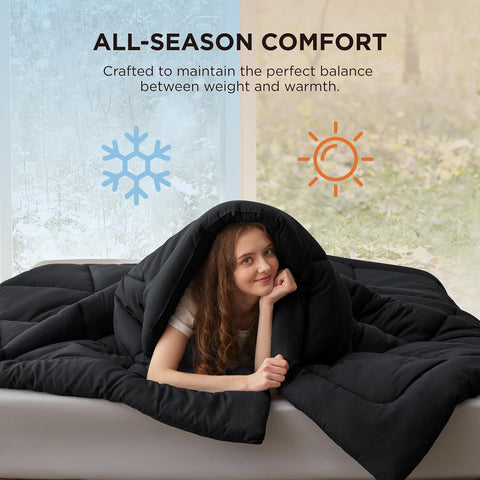 Bedsure Comforter Duvet Insert - Quilted Comforters Queen Size, All Season Duvet, GentleSoft Down Alternative Bedding, with 8 Tabs, Gifts for Women/Men, Black, Queen 88 x 88 Inches