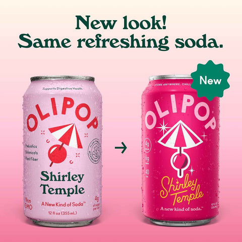 OLIPOP 6g Fiber Prebiotic Soda, Shirley Temple, 12 fl oz, 12 Pack | Shelf Stable Prebiotic Soda, 6g Fiber, 4g Sugar, Digestive Health Support, Prebiotics & Botanicals, Gluten Free, Non GMO