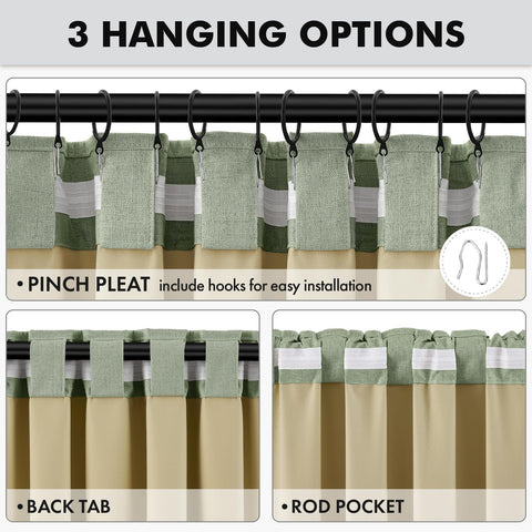 MIULEE 100% Blackout Linen Curtains 42 x 90 Inch Sage Green 2 Panels