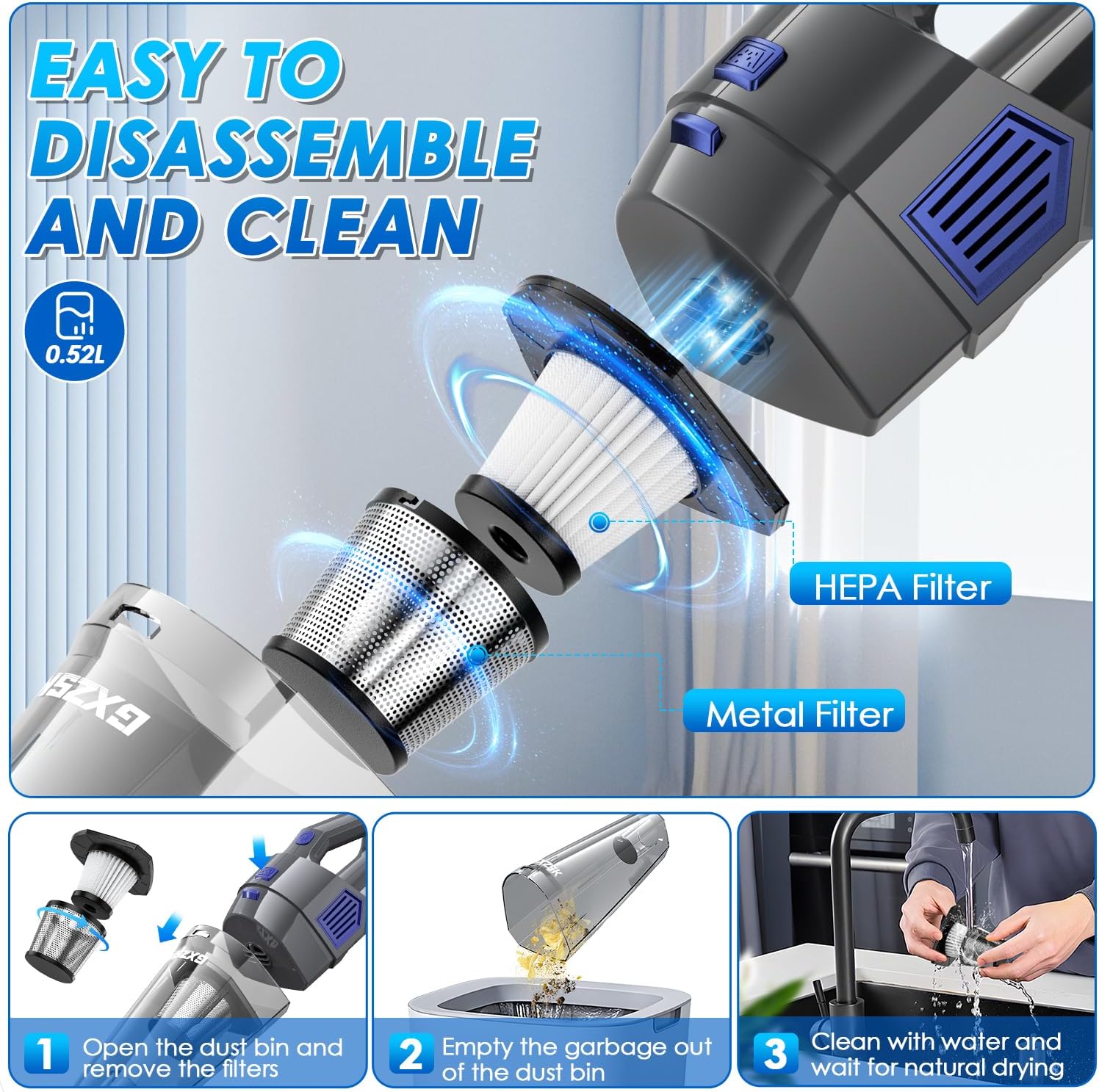 Gxzsk Handheld Vacuum Cordless, Hand Held Car Vacuum Cleaner, Hand Vacuum