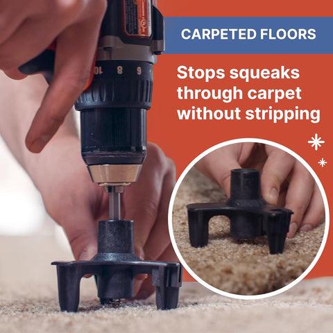SQUEEEK NO More Squeaky Floor Repair Kit for Hardwood, Carpet, Vinyl & Linoleum – Complete Floor Squeak Repair Kit Includes Joist Finder Drill Bits, Tripod Fixture and 50 Counter-snap Screws