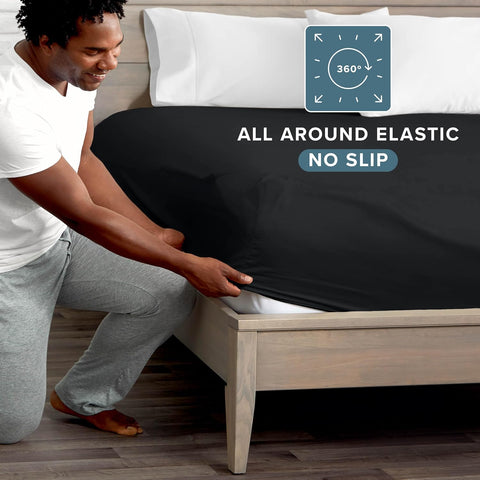 Bare Home Full XL Fitted Sheet - 1800 Ultra-Soft (Full XL, Black)