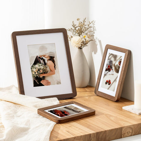 FLYJOE A4 Solid Oak Wood Photo Frame | A4 Picture Frame With Mat For A5 | Plexiglass And Hanging Hardware Included | Walnut, 1 Pack