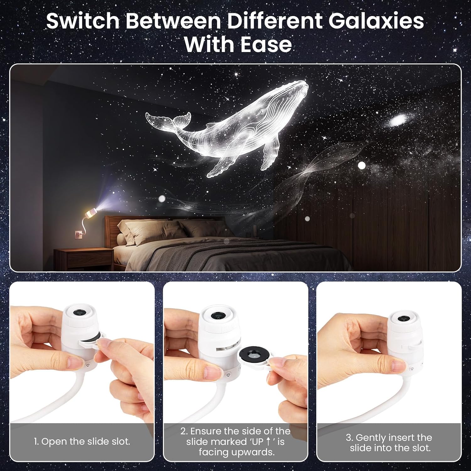 2-in-1 Galaxy Projector Night Light, USB Star Starry Sky Projector with Adjustable Brightness, Galaxy Light for Bedroom Home Ceiling Car Decor Gift