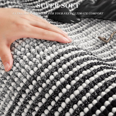 BSICPRO Bathroom Rugs Sets 2 Piece, Non Slip Striped Bath Mats, Black