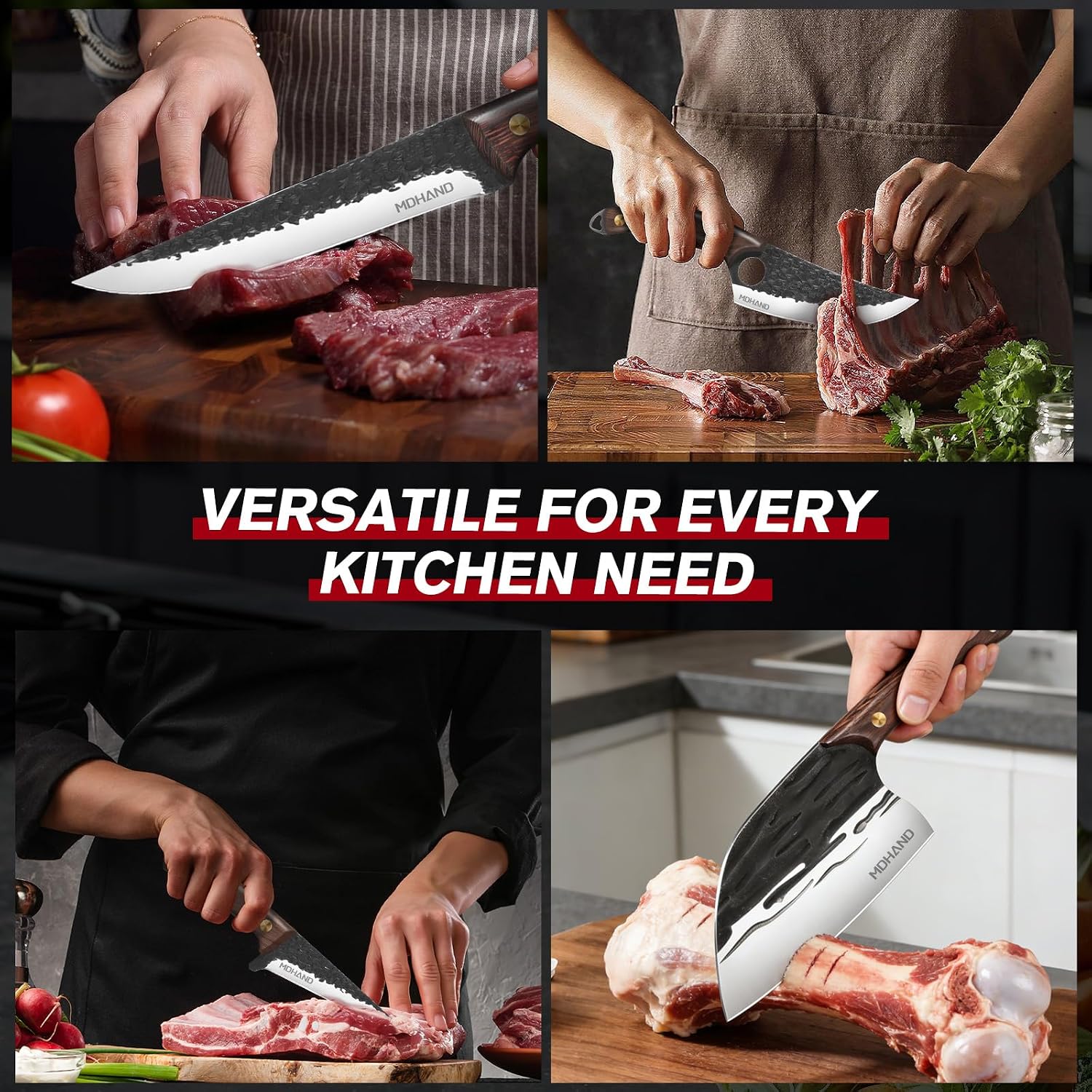 MDHAND Butcher Knife Set, Viking Kitchen Serbian Chef Knife Set with Bag