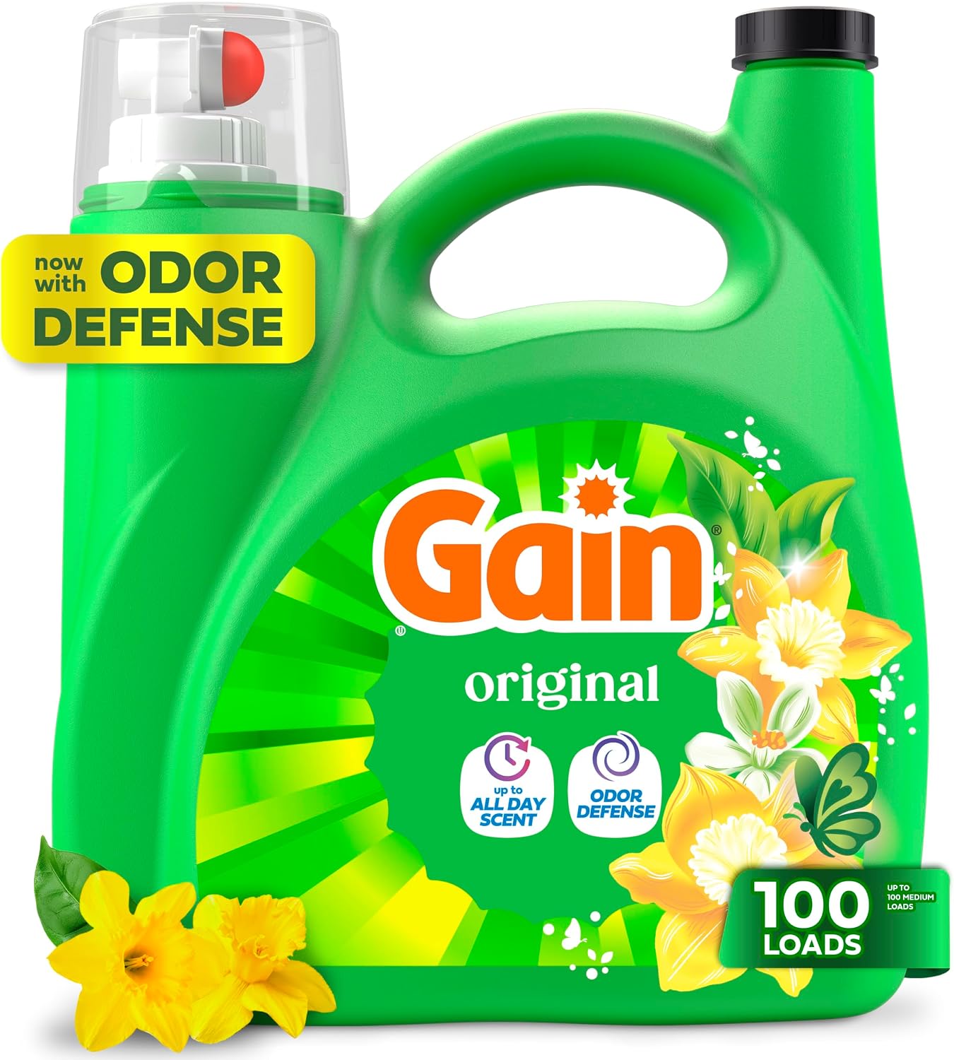 Gain Liquid Laundry Detergent, Freshness, Odor Defense, High Efficiency Washing Machine Liquid Laundry Soap, Original Scent, 132 fl oz, 100 Loads (Packaging May Vary)