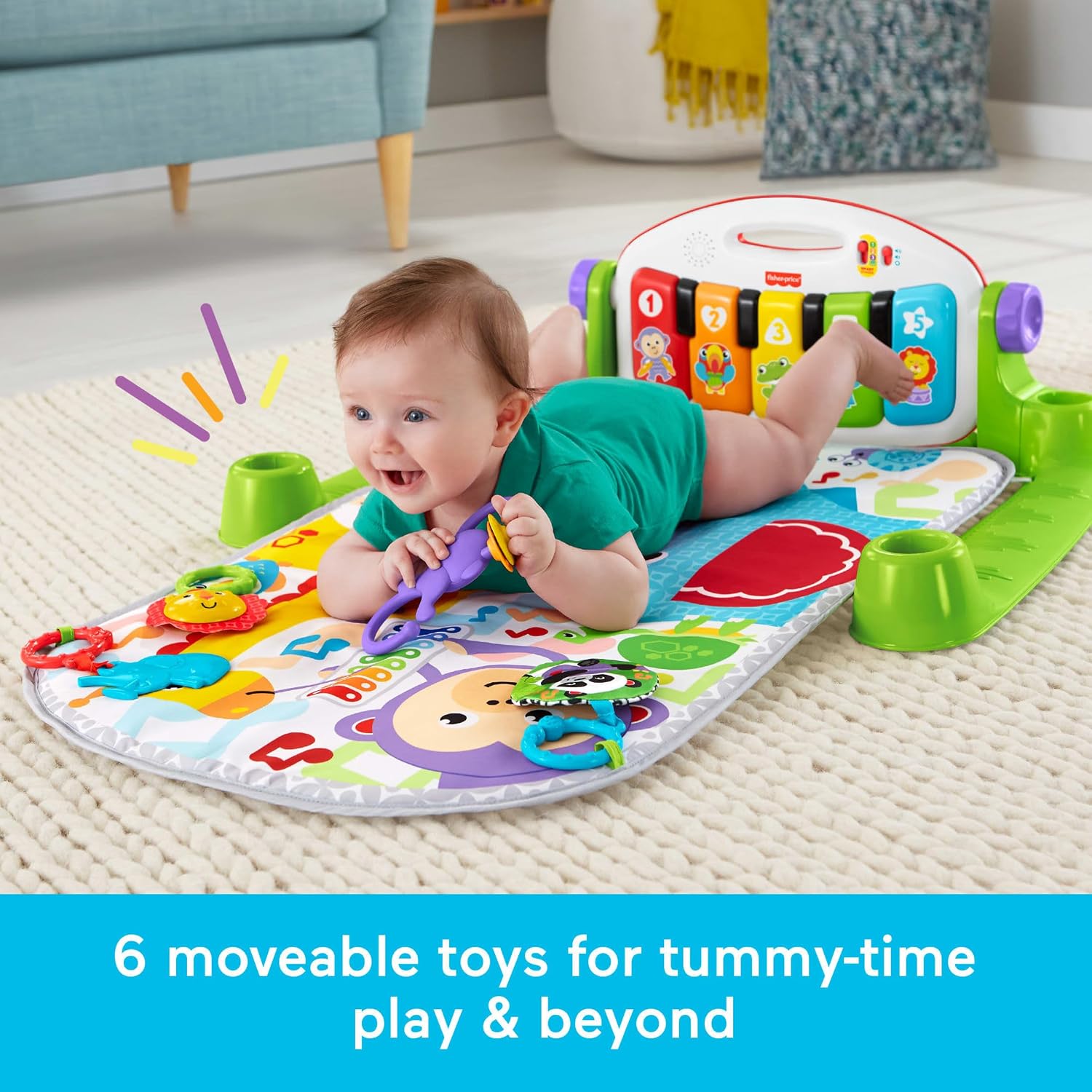 Fisher-Price Deluxe Kick & Play Piano Gym & Maracas, Ages 0+ Months