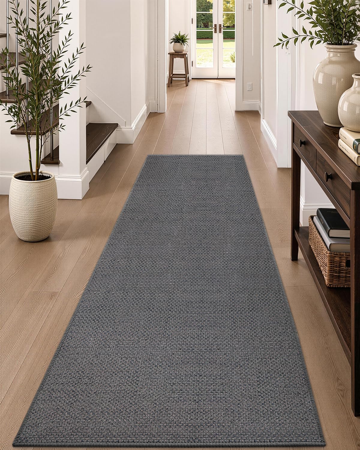 Color&Geometry Runner Rug 28"x96" Non Slip Rubber Hallway Rug,Light Grey