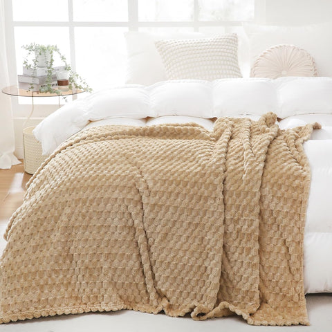 Puncuntex Beige Throw Blanket 50"×60" inches Fuzzy 3D Jacquard Decorative