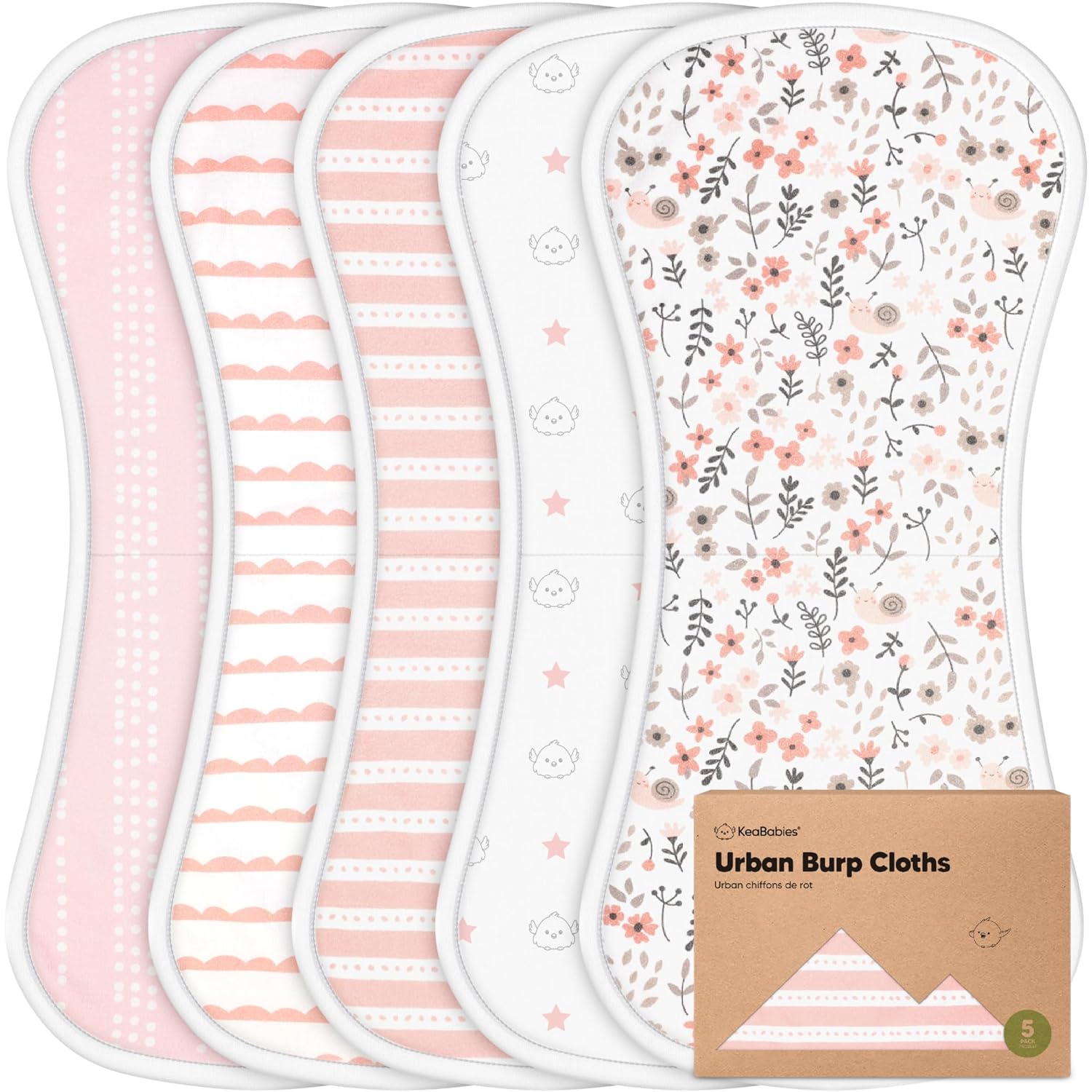Organic Burp Cloths Baby Boy & Girl, 5-pack Cotton Burp Rags (Sweet Charm)