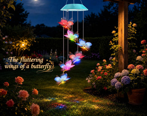 Solar Wind Chime for Ouside, Color Changing Dynamic Butterfly Wind Chimes