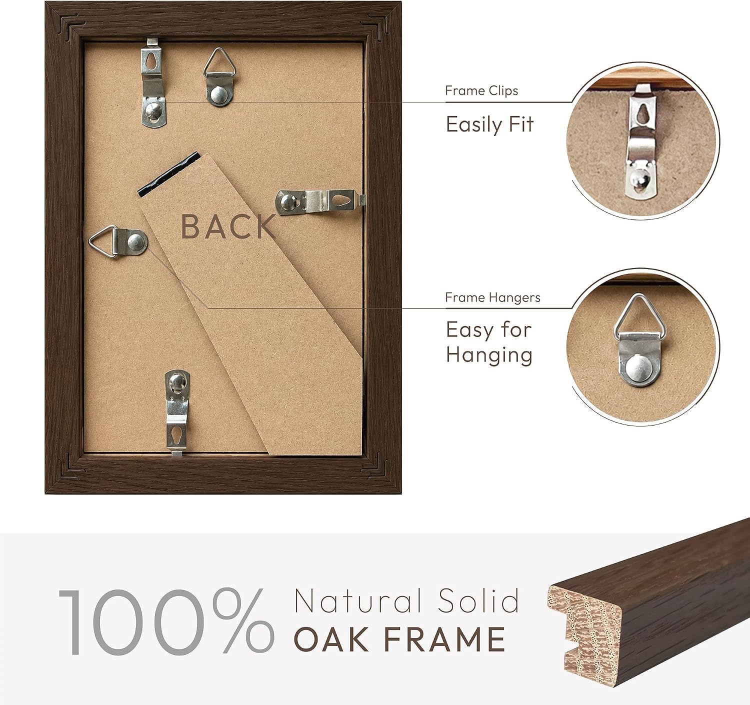 4x6 Picture Frame, Solid Oak Wood 4x6 Picture Frames with Mat to 3x5