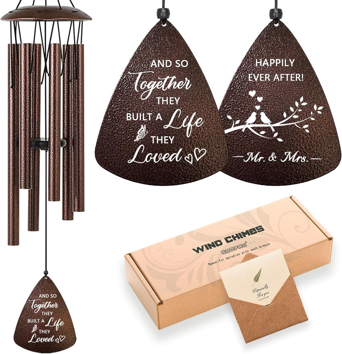 Wedding Gifts for Couples, 32" Bronze Wind Chimes Gift for Wedding Engagement Newly Wed, Bridal Shower Gift for Bride, Mr and Mrs Gifts