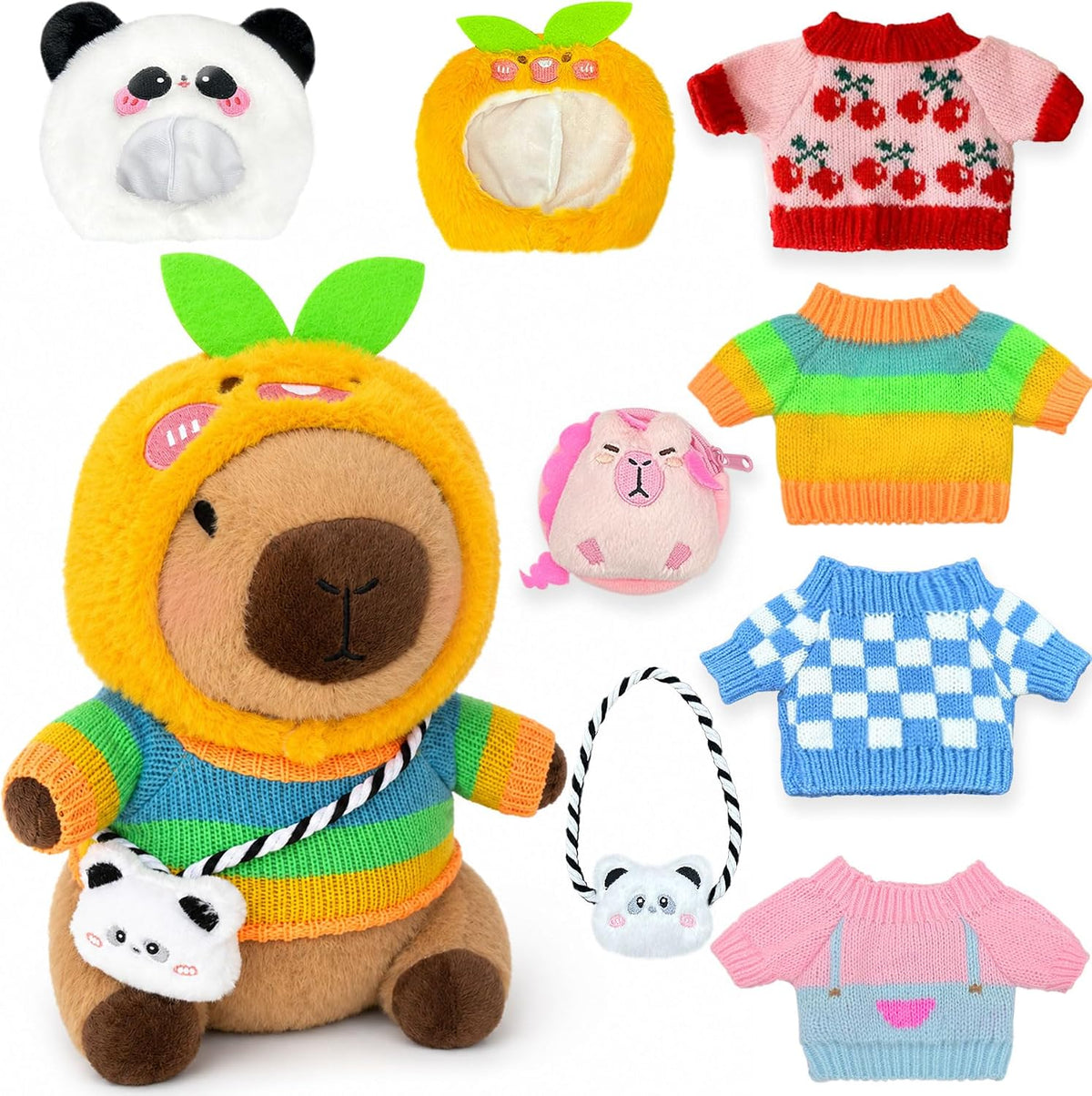 Capybara Plush with 9 Dress Up Clothes & Accessories