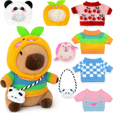Capybara Plush with 9 Dress Up Clothes & Accessories