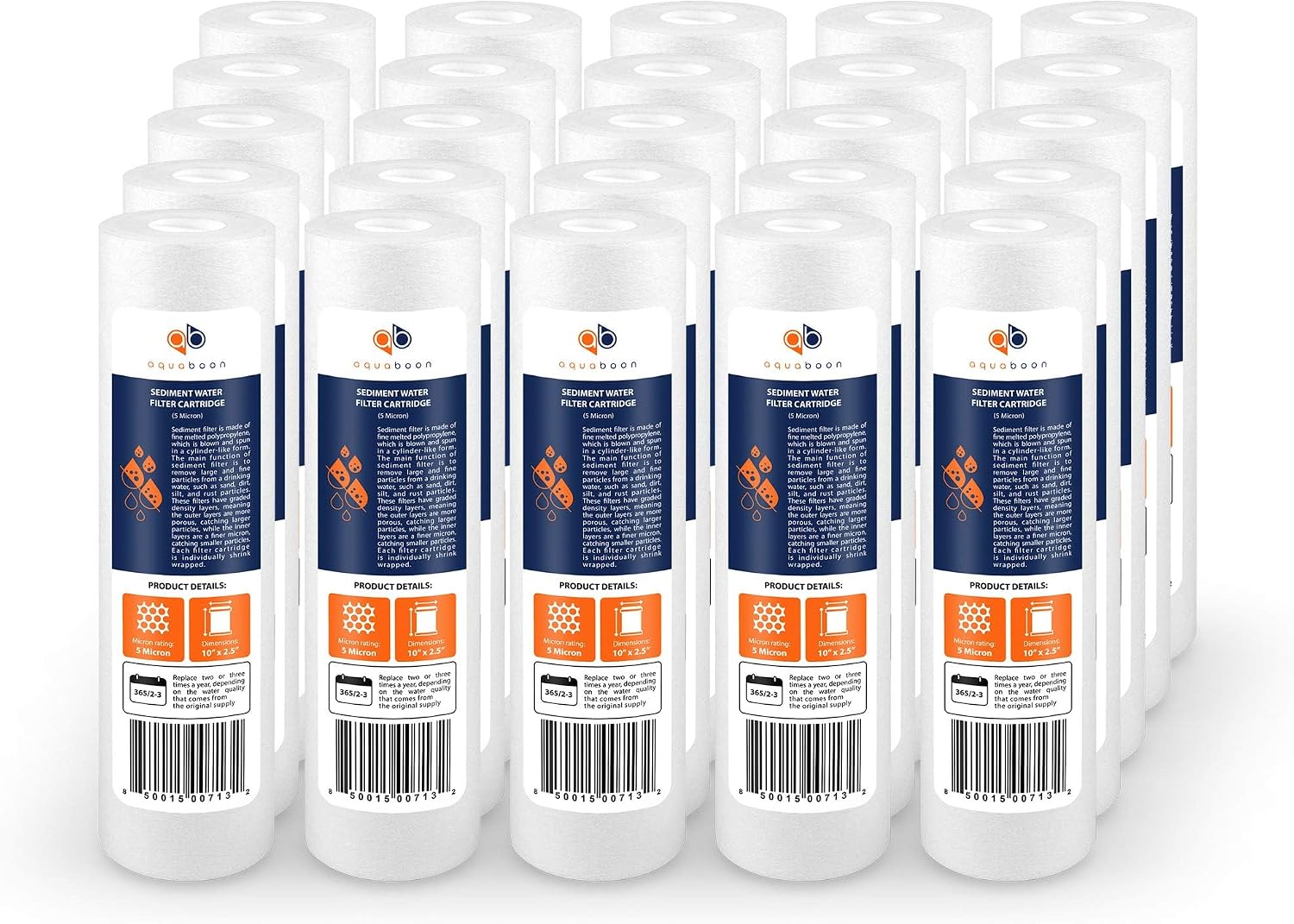 Aquaboon 5 Micron 10 x 2.5 Sediment Water Filter Replacement - 25 Pack