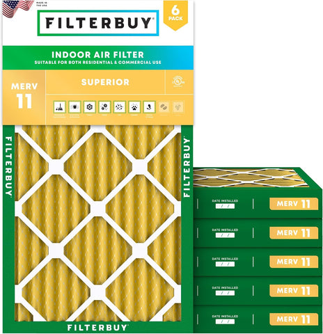 Filterbuy 10x20x2 Air Filter MERV 11 Pet & Allergy Defense (6-Pack)