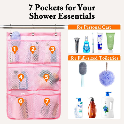 Fammart Mesh Shower Caddy Hanging, Quick-Drying Shower Organizer with 7 Pockets, Portable Bathroom Organizers and Storage for Shampoo, Soap, Loofah, Travel, and Cruise Essentials