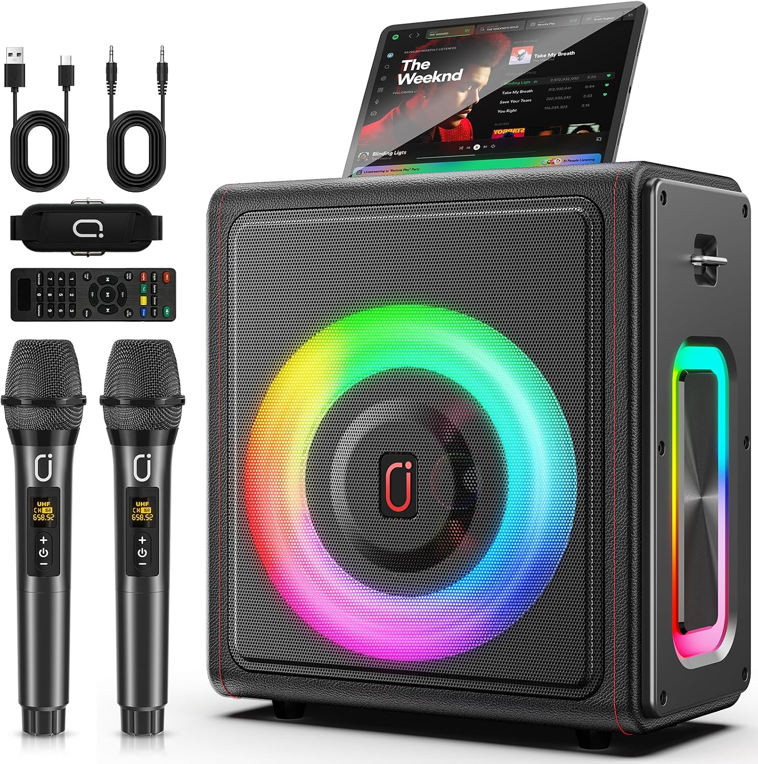 Karaoke Machine for Adults with 2 Wireless Microphones, 200W PA System