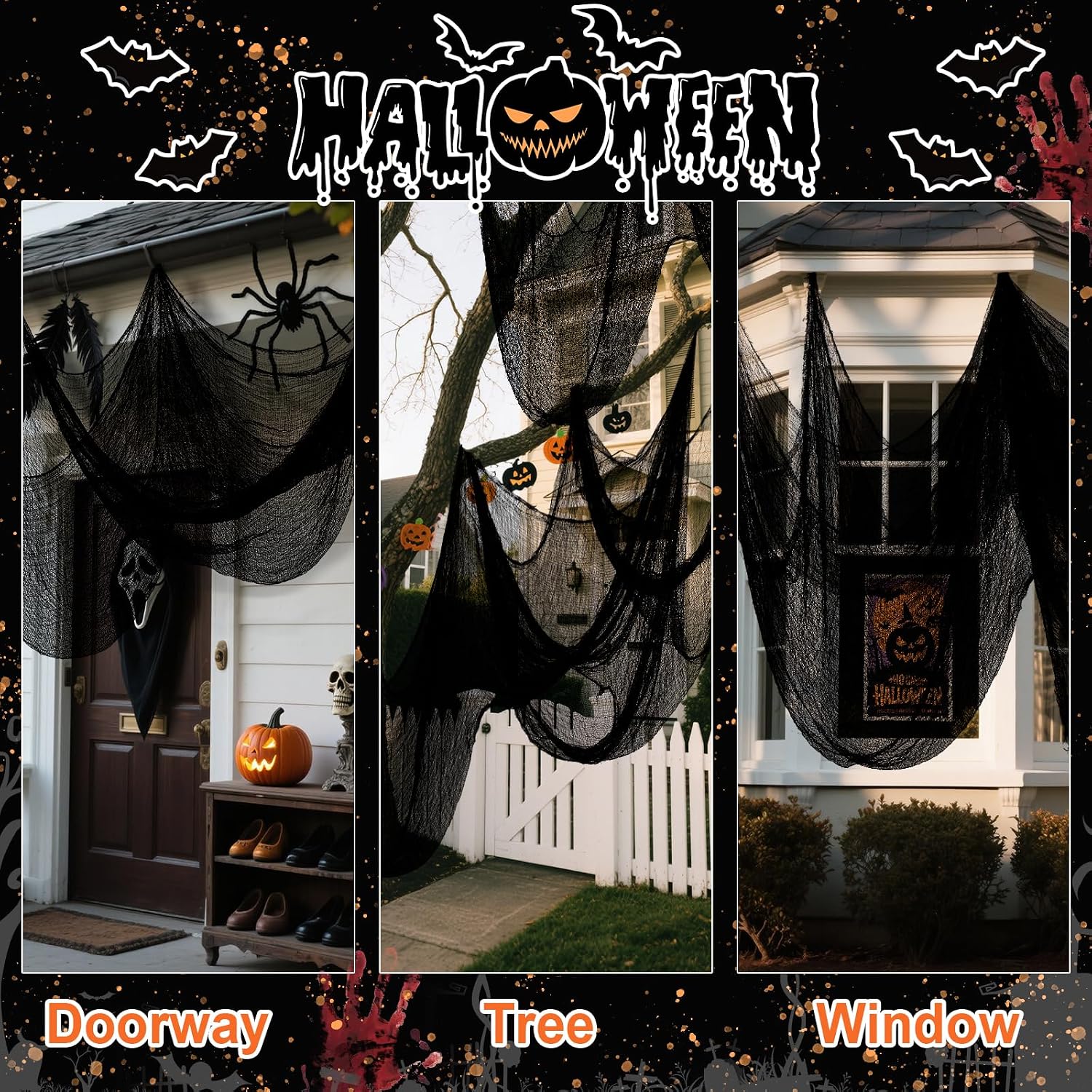 Land Guard Halloween Creepy Cloth Black 200 × 40 Inch Gauze Fabic