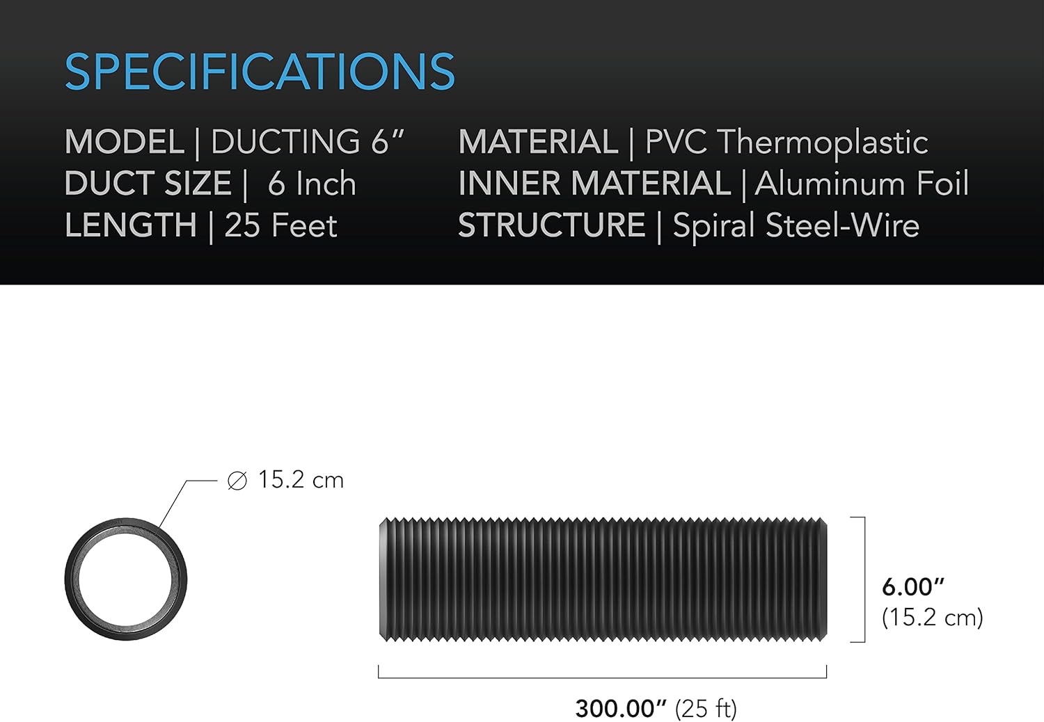 AC Infinity Flexible 6-Inch Aluminum Ducting, 25-Feet Long