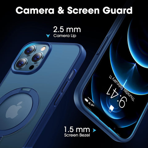 CASEKOO Designed for iPhone 12 Pro Max Case with Magnetic Invisible Stand [Military Drop Protection] [Compatible with MagSafe] Shockproof Slim Translucent Matte Cases 6.7 Inch 2020, Blue