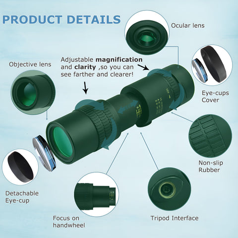 30x40 Monoculars for Adults High Powered, Compact Monocular Telescope for Smartphone, Mini Pocket Handheld Monocular with Flexible Tripod for Hunting, Star Gazing, Bird Watching, Travel