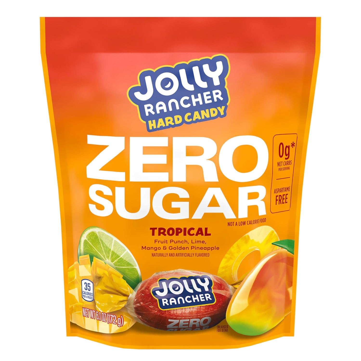 JOLLY RANCHER Zero Sugar Tropical Fruit Hard Candy Bag, 6.1 oz