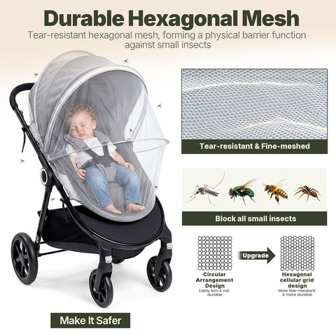 Orzbow Baby Mosquito Net for Stroller, Universal Fit, Breathable, White