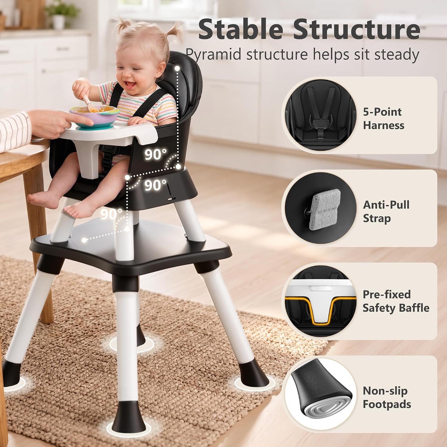 Kinder King 8 in 1 Baby High Chair for Babies and Toddlers, Booster Chair