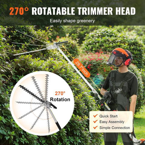 VEVOR 43cc 6-in-1 Gas Hedge Trimmer, Multi-Function Yard Tool with Pole Saw