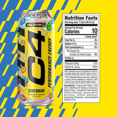 C4 Performance Energy Drink with Zero Sugar, 200mg Caffeine, 16 Fl Oz 12pk