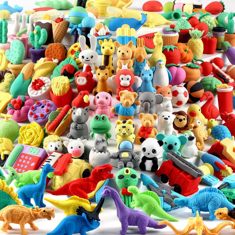 URSKYTOUS 131Pcs Animal Erasers Desk Pets for Kids Animal Pencil Erasers Bulk Puzzle Eraser Toys Gifts for Classroom Prizes,Game Reward,Treasure Box,Easter Egg Fillers,Goodie Bag Stuffer,Party Favors