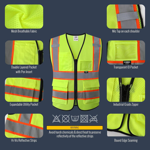 JKSafety Safety Vest for men women Hi Vis Vest with Pockets and Zipper High Visibility Reflective Vests BX320
