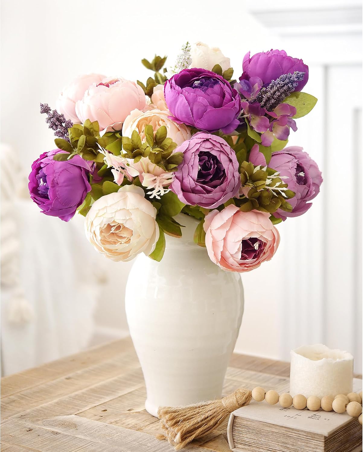 FiveSeasonStuff Mixed Blush Pink & Plum Artificial Peony Set of 2