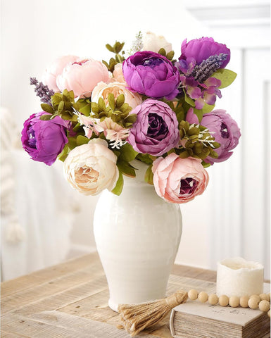 FiveSeasonStuff Mixed Blush Pink & Plum Artificial Peony Set of 2