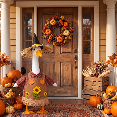 Scarecrow Porch Goose Outfit for 23 Inch Statue Goose, Fall Yard Decor