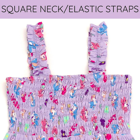 SEGA Sonic the Hedgehog Girls Square Neck Smocked Maxi Dress Little Kid to Big Kid Sizes (4-14-16)