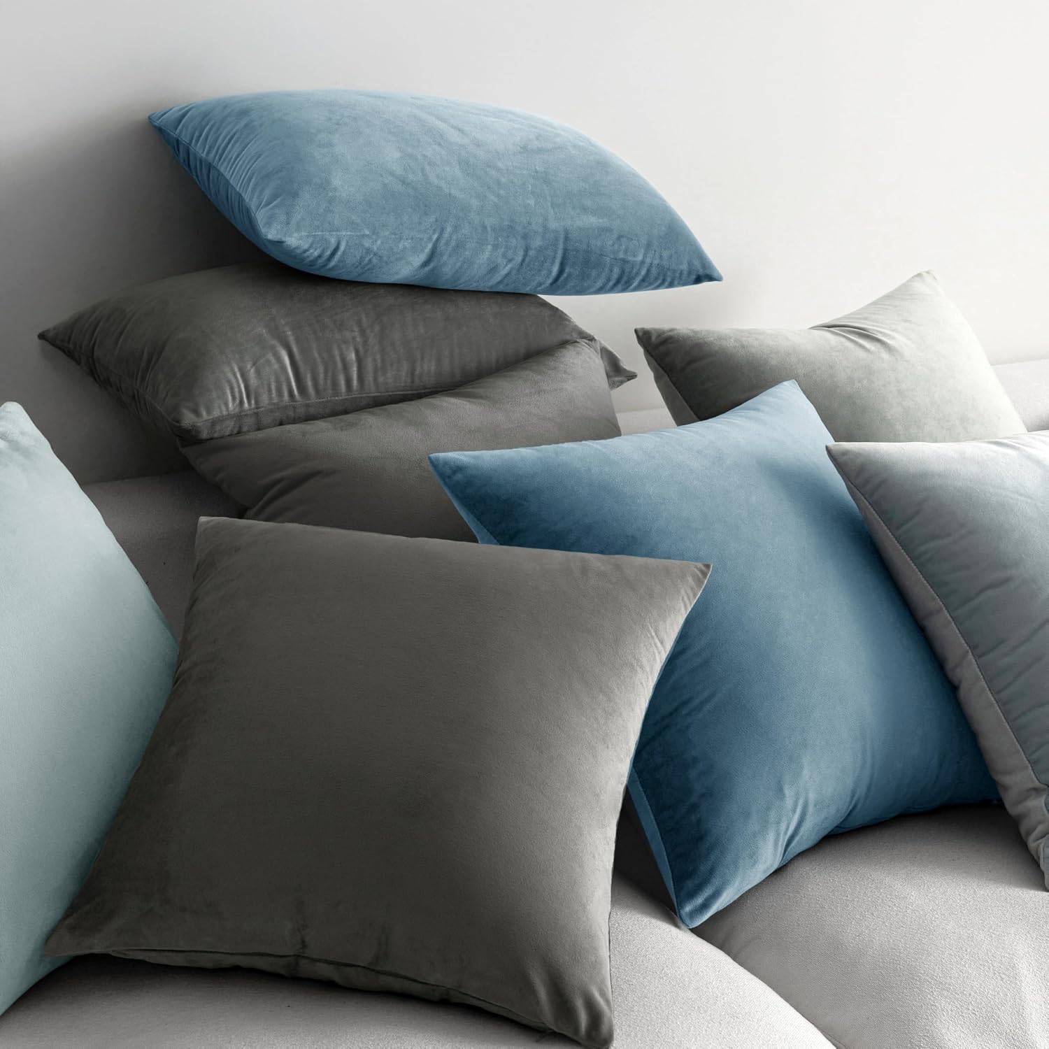 MIULEE Velvet Throw Pillow Covers 18x18 Inch Pack of 2 Blue Gray