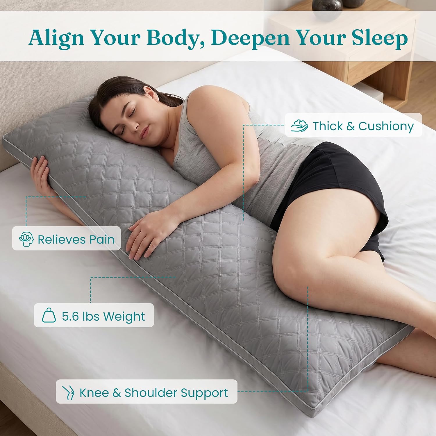 Oubonun Full Body Pillow for Side Sleeper, Adjustable Firm Long Bed Pillow