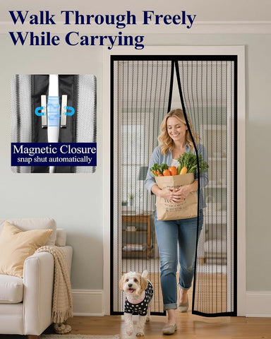 Kitsure Magnetic Screen Door Mesh, 38 x 82 in, Hands-Free Closure