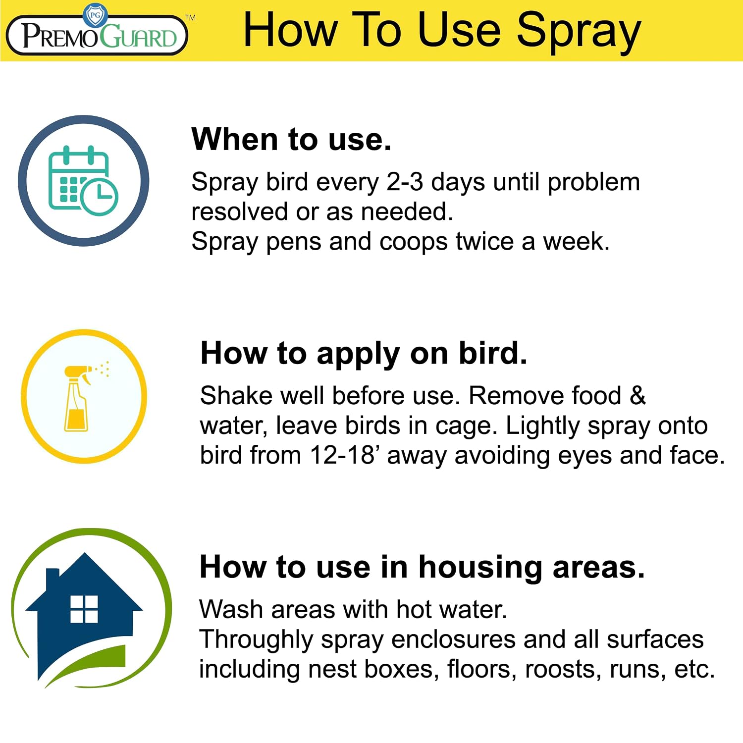 Premo Guard Natural Poultry Spray – Kills Scaly Leg Mites, Fleas, & Lice