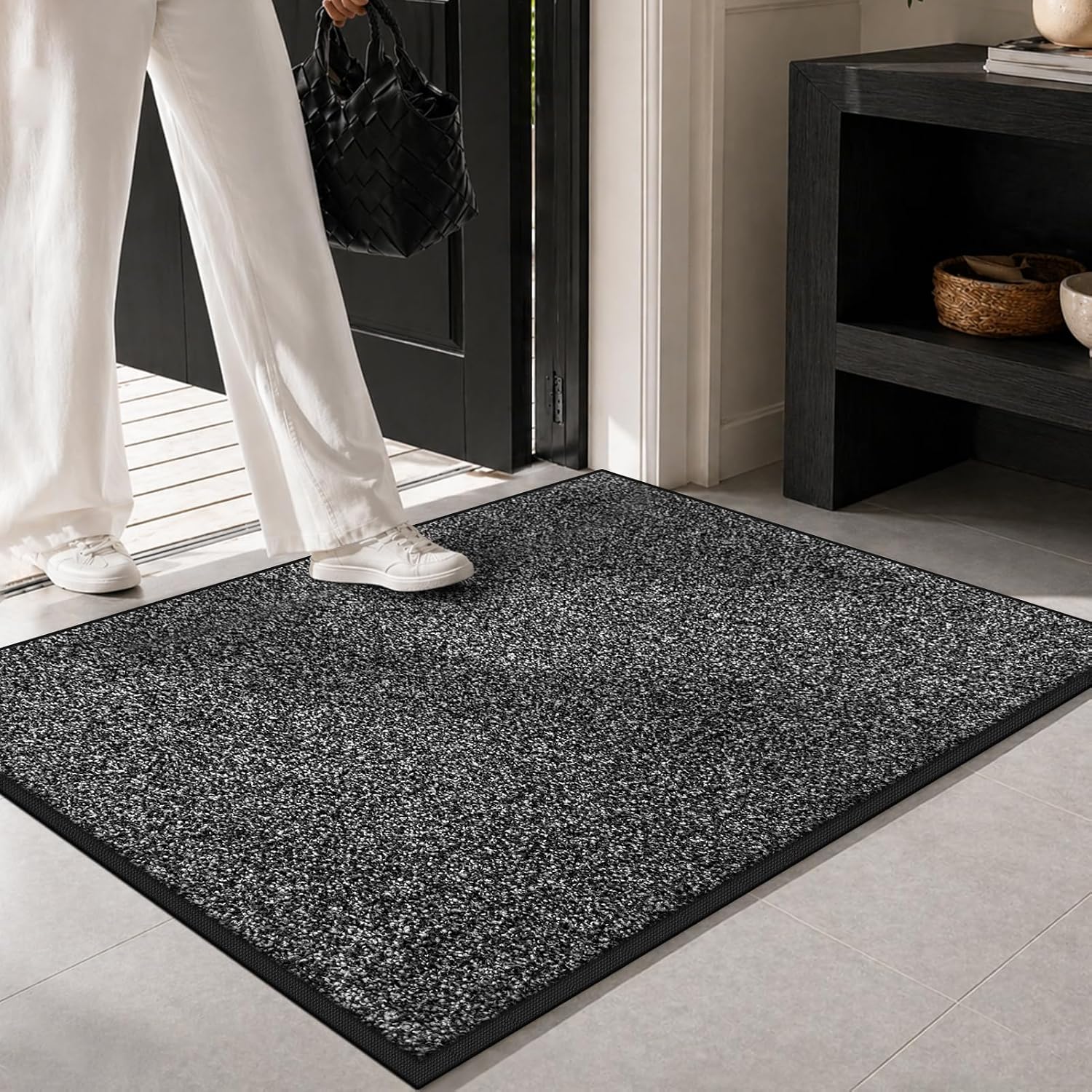 Mibao Super Absorbent Front Door Mat, 36" x 24", Non-Slip Washable Indoor Doormats, Low Profile Entryway Rug Outdoor, Dirt Resistant Welcome Mats for Front and Back Door Entrance, Grey