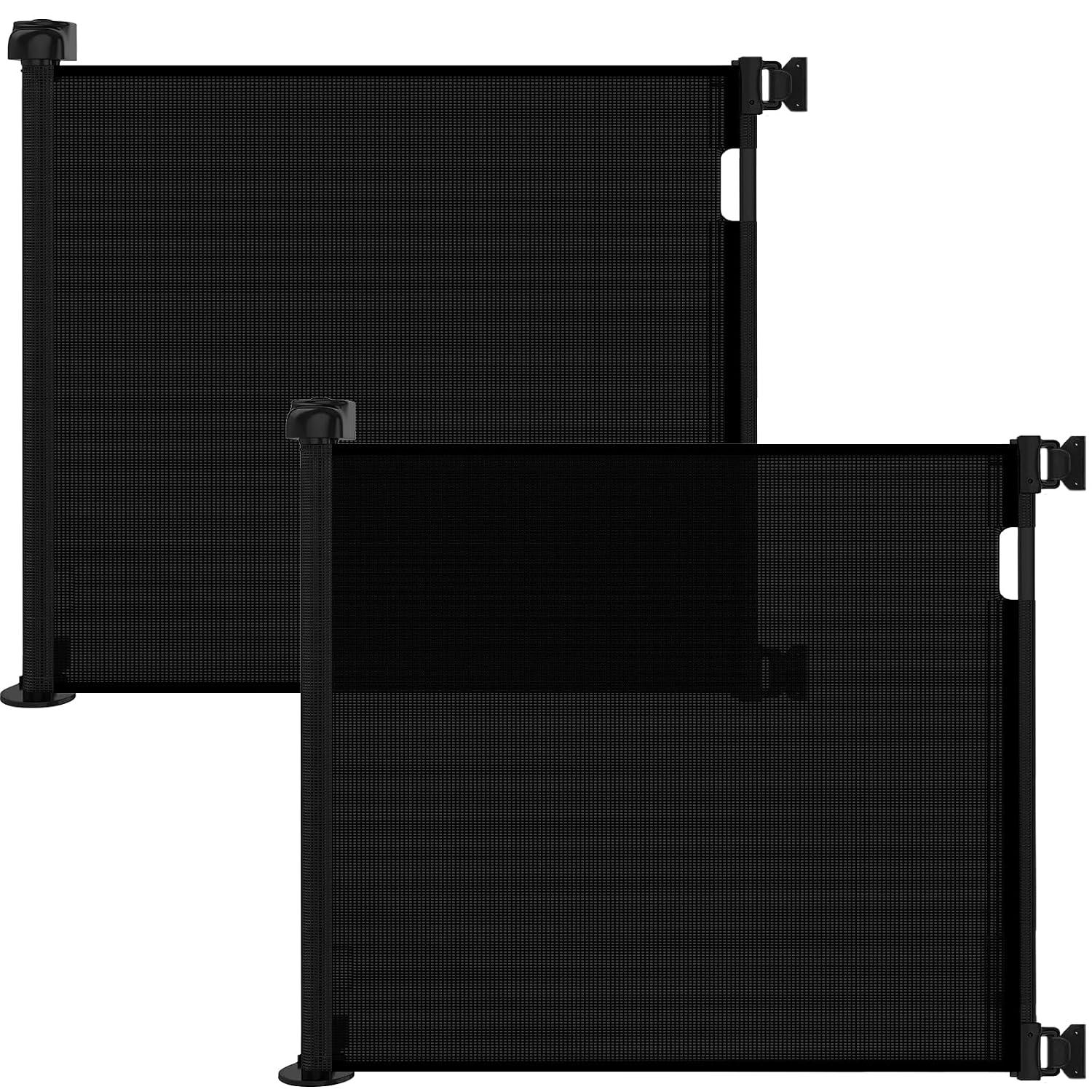 Veraste (2 Pack) Retractable Baby Gate for Doorways and Stairs, Mesh Safety Gate for Pet, Indoor & Outdoor Use, One-Hand Operation, Easy Installation, 33.6" Tall, Expands to 55" Wide（Black）