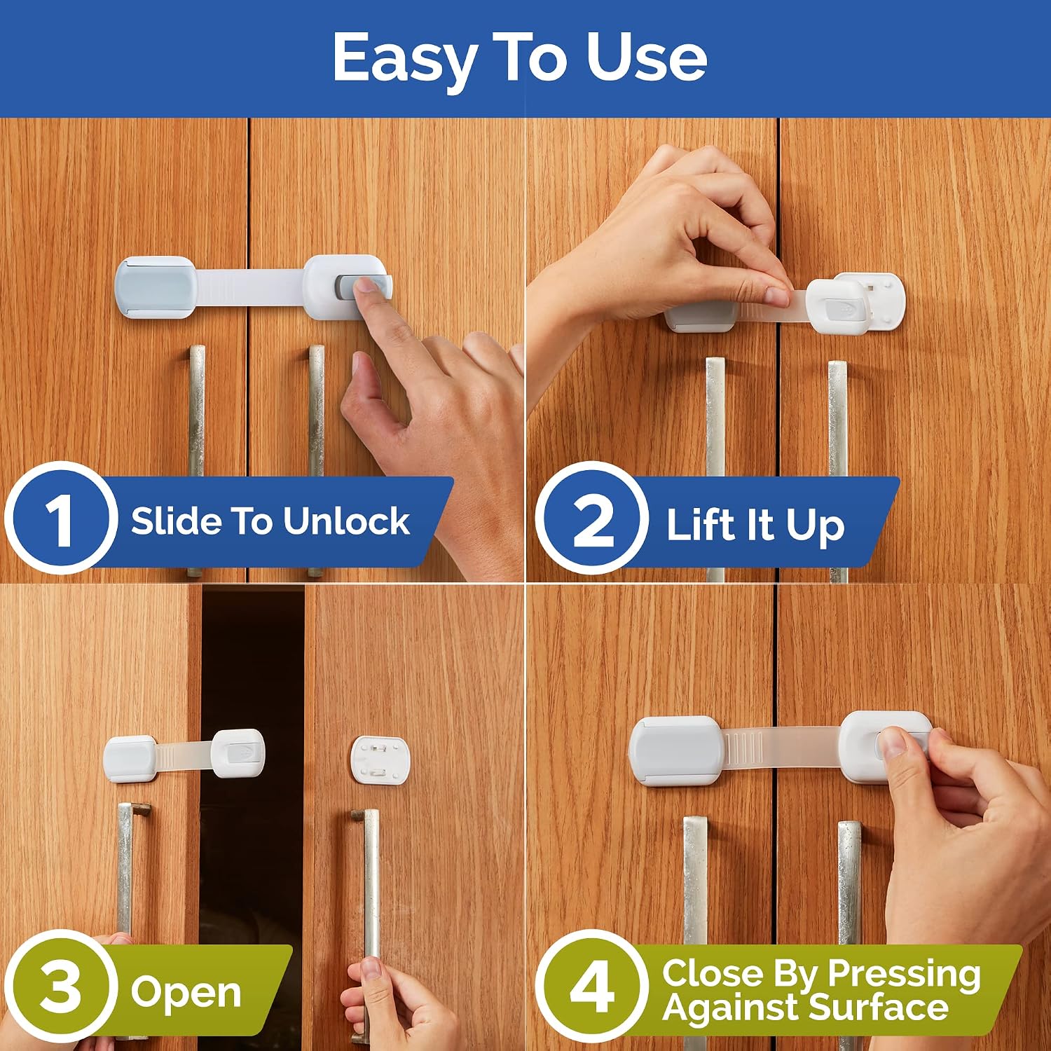 Child Safety Strap Locks (6 Pack) Baby Locks for Cabinets and Drawers, Toilet, Fridge & More. 3M Adhesive Pads. Easy Installation, No Drilling Required, White/Gray