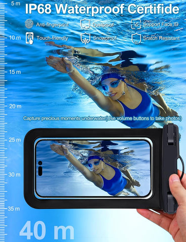 Famoby 3 Pack Black Waterproof Phone Pouch, Phone Waterproof Case,Cell Phone Dry Bag,Protection Level: IP68,Beach Cruise for iPhone,Samsung,and More,Lanyard Included,(Fits Up to 8.3"),Black